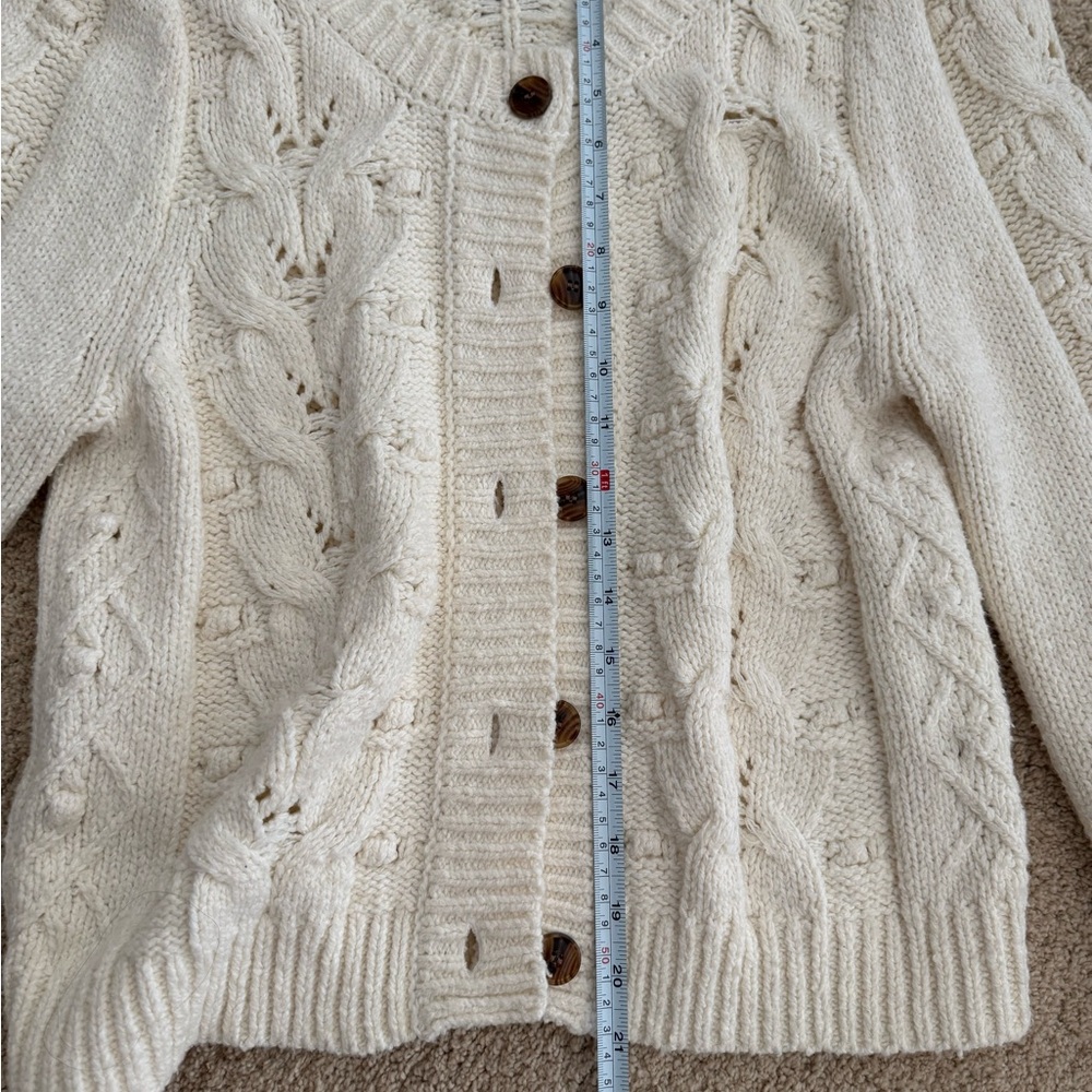 Anthropologie Cream Cable Knit Button-Front Women's Sweater Cardigan - Picture 8 of 9